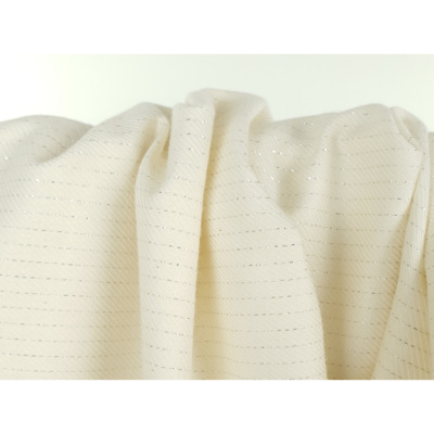 Silver Lurex Stripped Off White Cotton Twill Fabric