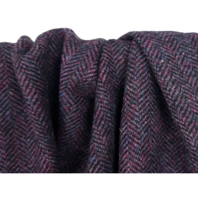 Tissu Tweed 100 % Laine Chevron Noir / Violet Chiné