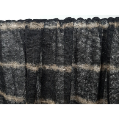 Tissu Maille Légère Rayée Mélange Laine Anthracite / Beige