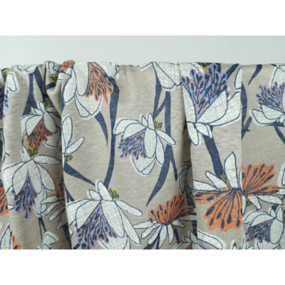 Tissu Maille Jersey Lin / Coton Fleurs Graphique 